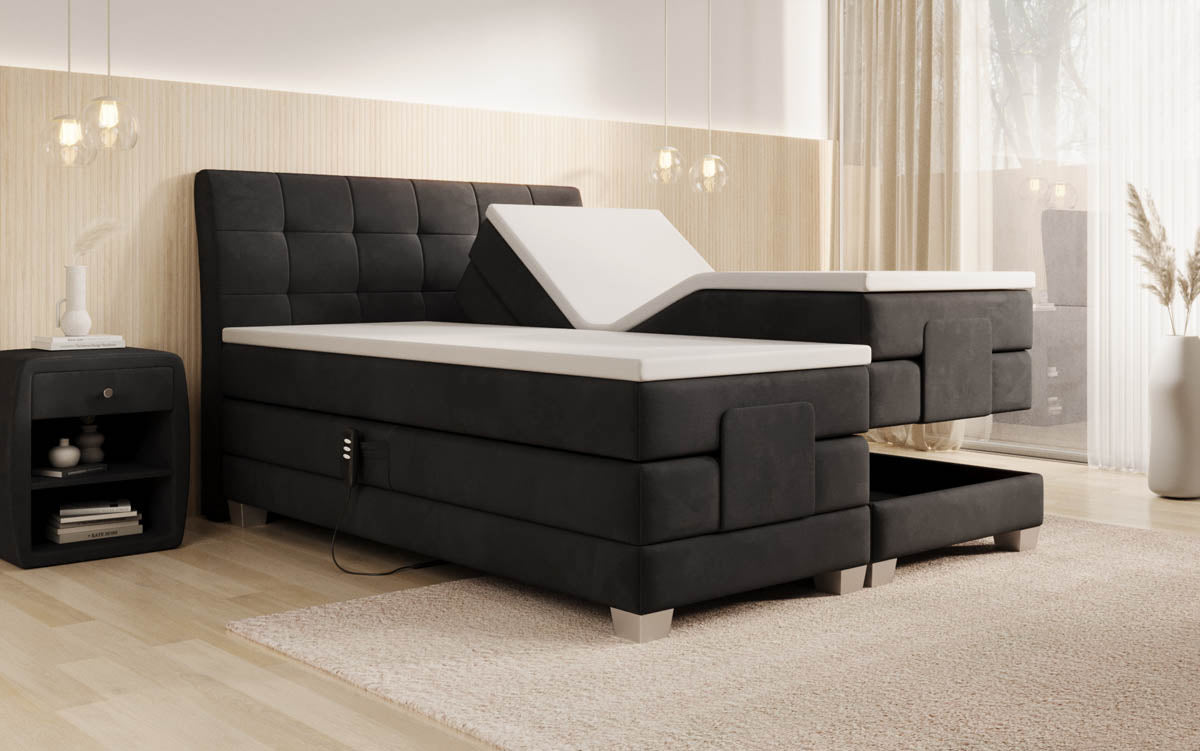 Luxuriöses elektrisch verstellbares Samt Boxspringbett Amara mit LED-Beleuchtung