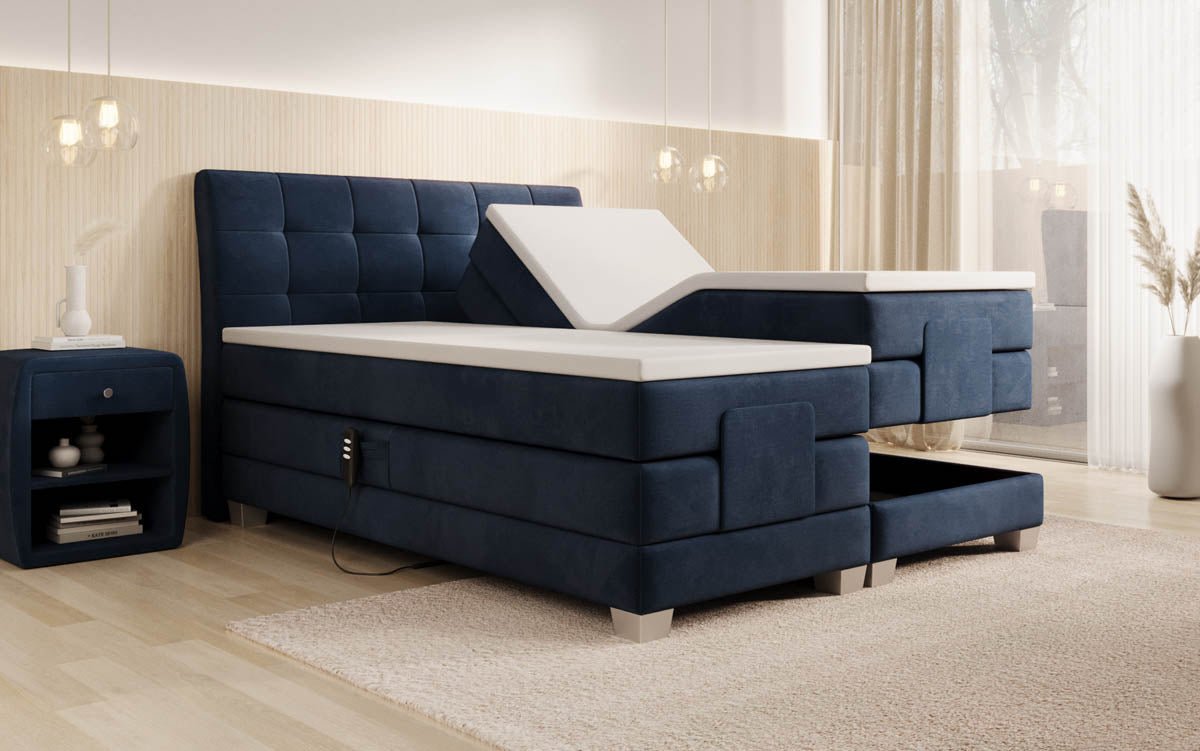 Amara Samt Boxspringbett: Elektrisch Verstellbar, Integrierte LED-Beleuchtung für Luxuriösen Schlaf