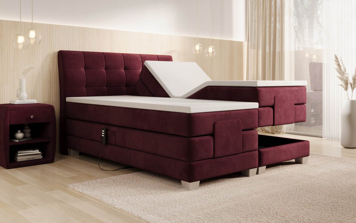 Amara Samt Boxspringbett: Elektrisch Verstellbar, Integrierte LED-Beleuchtung für Luxuriösen Schlaf