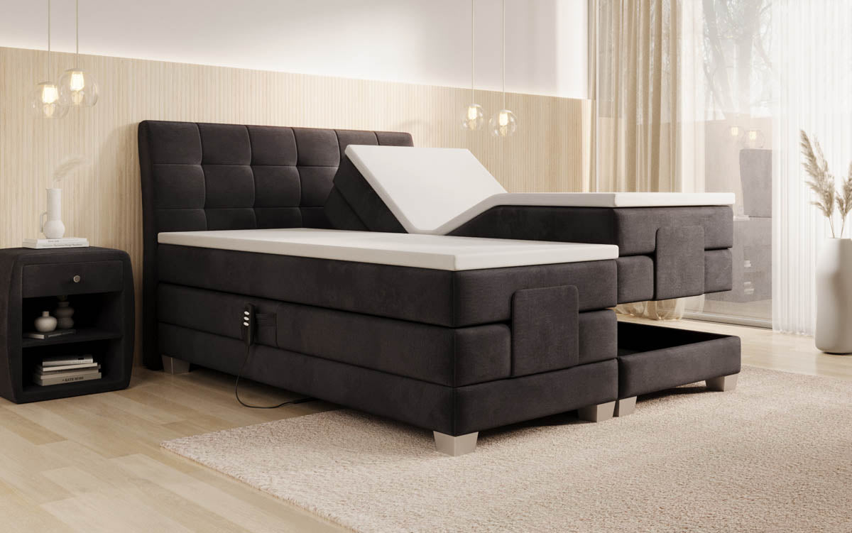 Amara Samt Boxspringbett: Elektrisch Verstellbar, Integrierte LED-Beleuchtung für Luxuriösen Schlaf