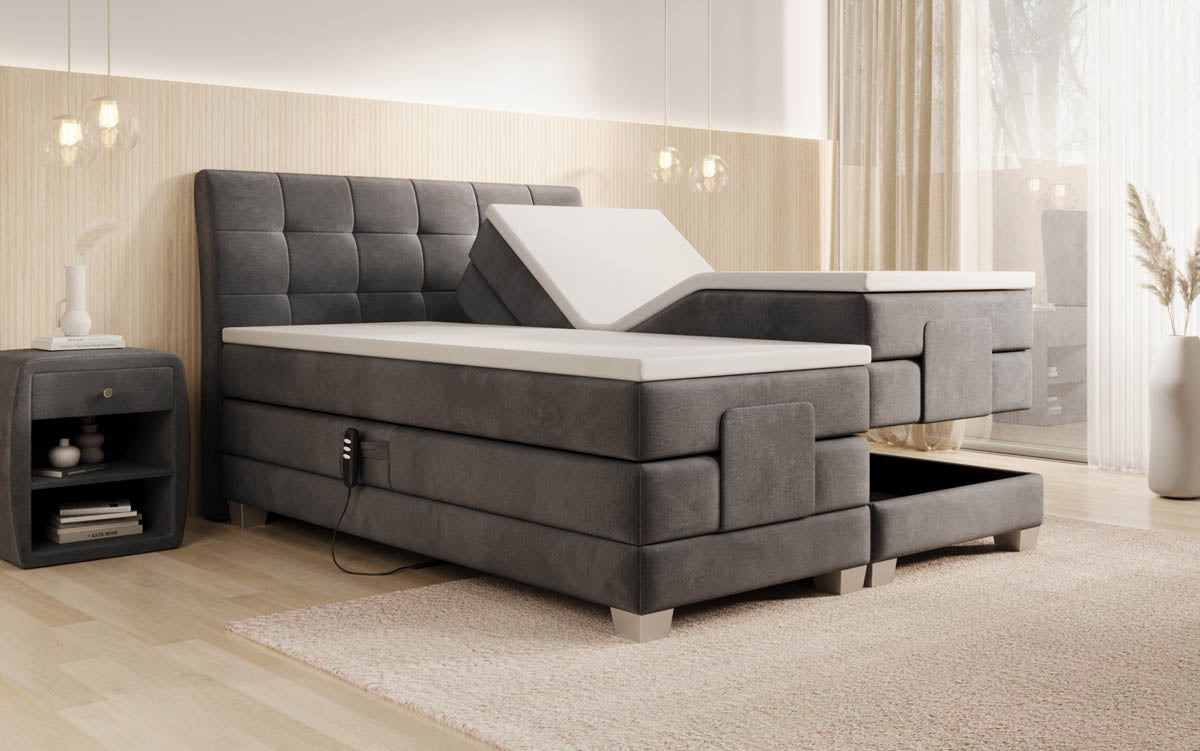 Amara Samt Boxspringbett: Elektrisch Verstellbar, Integrierte LED-Beleuchtung für Luxuriösen Schlaf