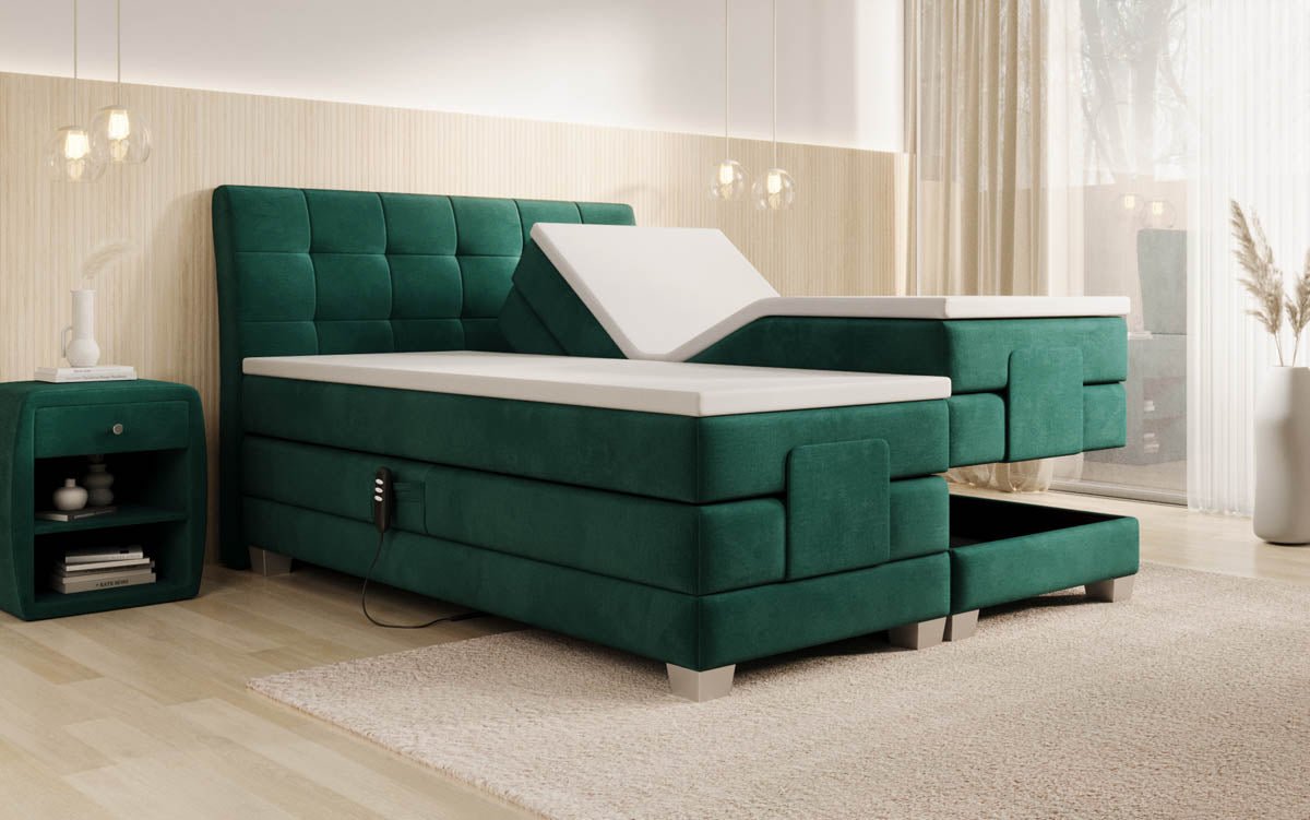 Amara Samt Boxspringbett: Elektrisch Verstellbar, Integrierte LED-Beleuchtung für Luxuriösen Schlaf