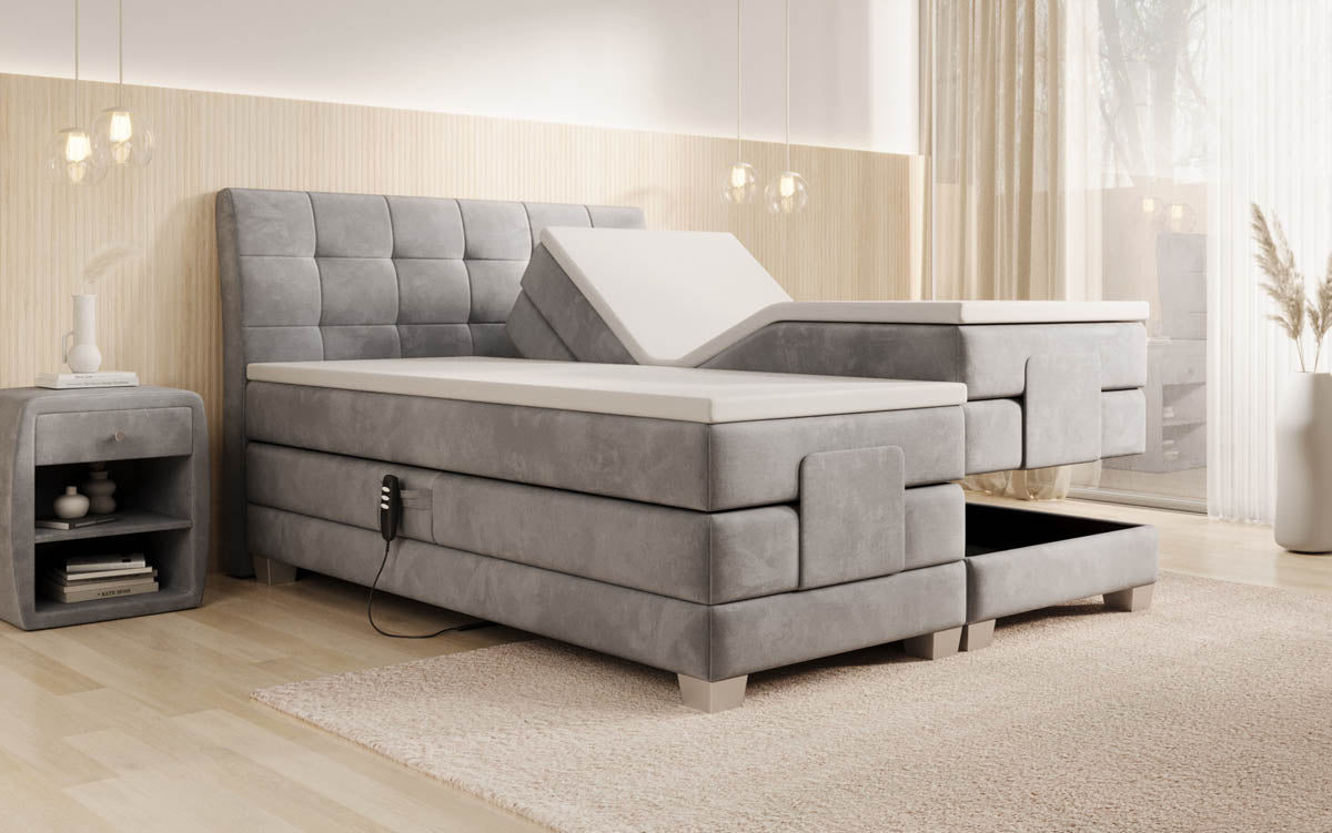 Amara Samt Boxspringbett: Elektrisch Verstellbar, Integrierte LED-Beleuchtung für Luxuriösen Schlaf
