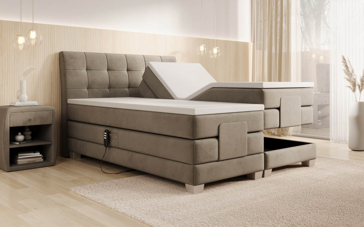Amara Samt Boxspringbett: Elektrisch Verstellbar, Integrierte LED-Beleuchtung für Luxuriösen Schlaf