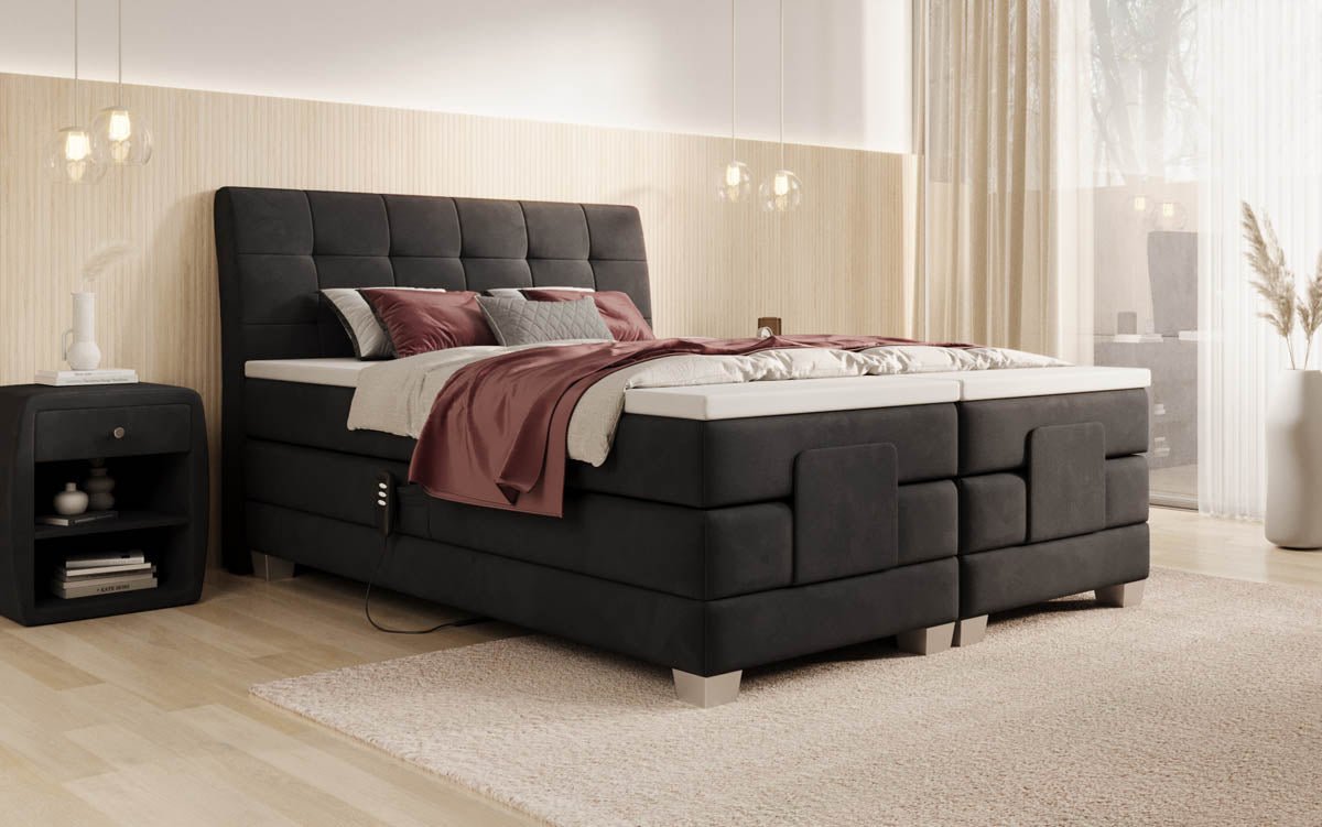 Amara Samt Boxspringbett: Elektrisch Verstellbar, Integrierte LED-Beleuchtung für Luxuriösen Schlaf