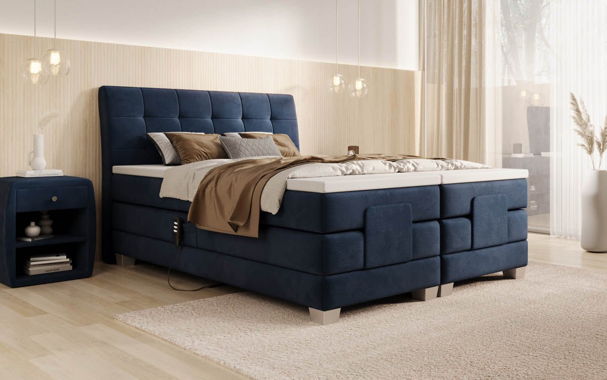 Luxuriöses elektrisch verstellbares Samt Boxspringbett Amara mit LED-Beleuchtung