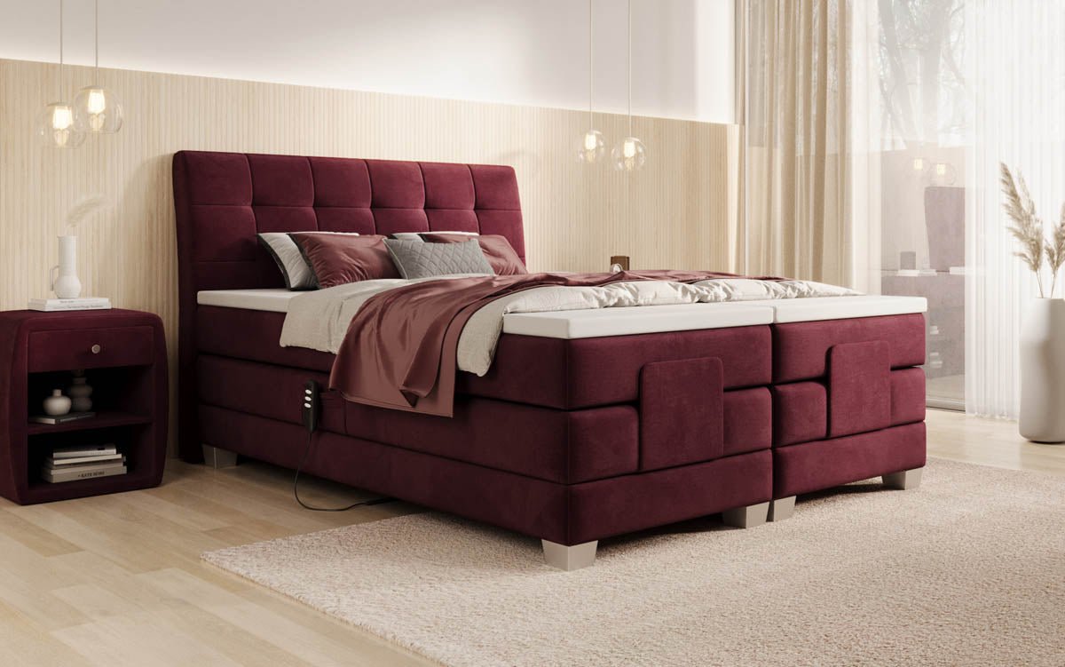 Amara Samt Boxspringbett: Elektrisch Verstellbar, Integrierte LED-Beleuchtung für Luxuriösen Schlaf