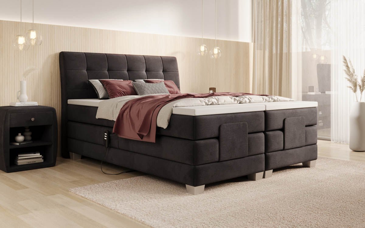 Amara Samt Boxspringbett: Elektrisch Verstellbar, Integrierte LED-Beleuchtung für Luxuriösen Schlaf