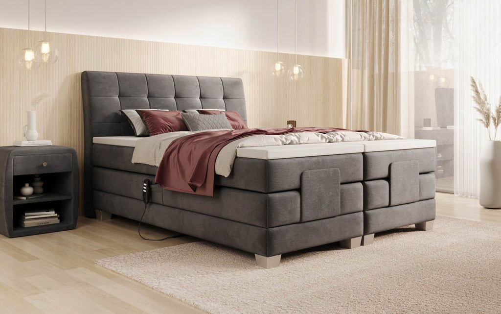 Amara Samt Boxspringbett: Elektrisch Verstellbar, Integrierte LED-Beleuchtung für Luxuriösen Schlaf