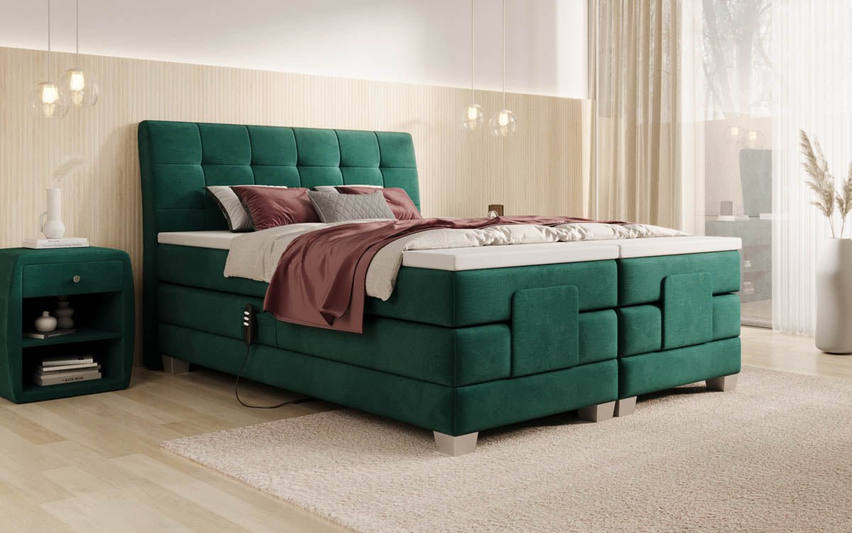 Amara Samt Boxspringbett: Elektrisch Verstellbar, Integrierte LED-Beleuchtung für Luxuriösen Schlaf