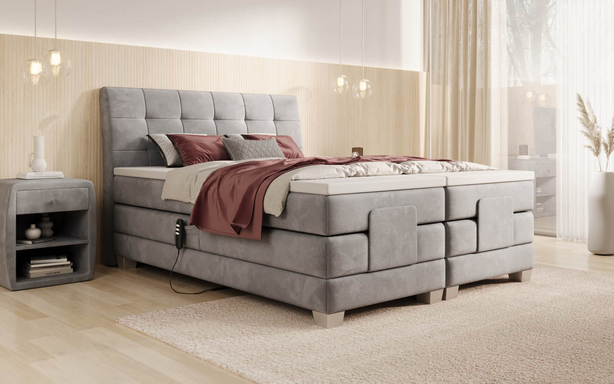Amara Samt Boxspringbett: Elektrisch Verstellbar, Integrierte LED-Beleuchtung für Luxuriösen Schlaf