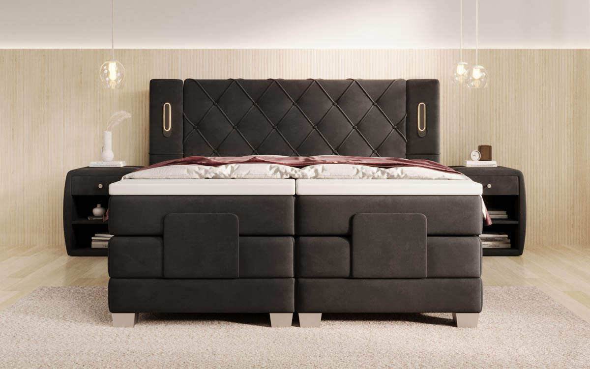 Elektrisch verstellbares Luxus Boxspringbett Livano Samt mit integrierter LED-Beleuchtung