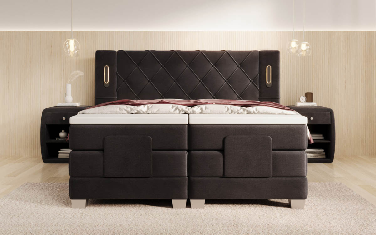 Elektrisch verstellbares Luxus Boxspringbett Livano Samt mit integrierter LED-Beleuchtung
