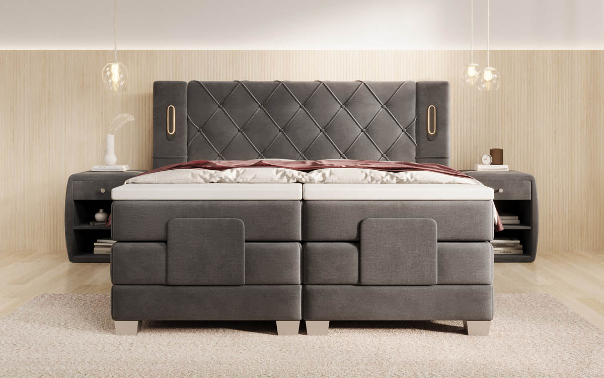 Elektrisch verstellbares Luxus Boxspringbett Livano Samt mit integrierter LED-Beleuchtung