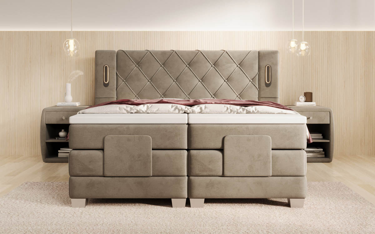Elektrisch verstellbares Luxus Boxspringbett Livano Samt mit integrierter LED-Beleuchtung