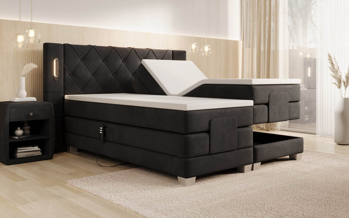 Elektrisch verstellbares Luxus Boxspringbett Livano Samt mit integrierter LED-Beleuchtung