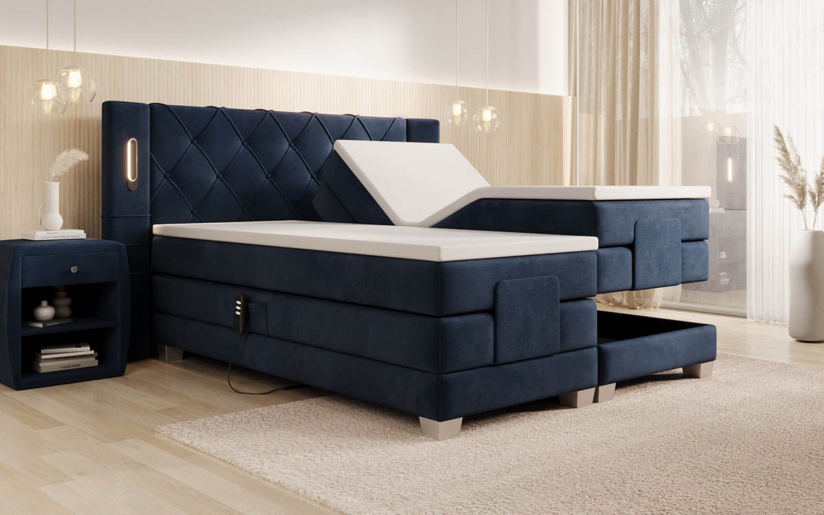 Elektrisch verstellbares Luxus Boxspringbett Livano Samt mit integrierter LED-Beleuchtung