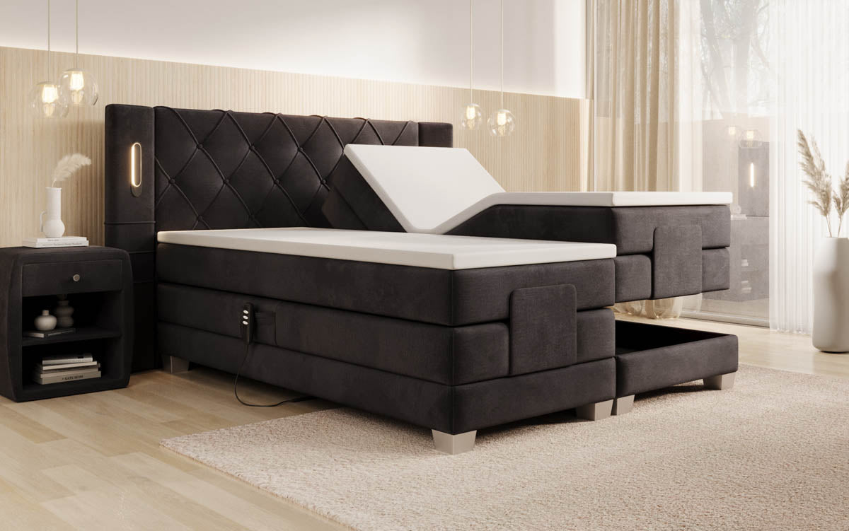 Elektrisch verstellbares Luxus Boxspringbett Livano Samt mit integrierter LED-Beleuchtung
