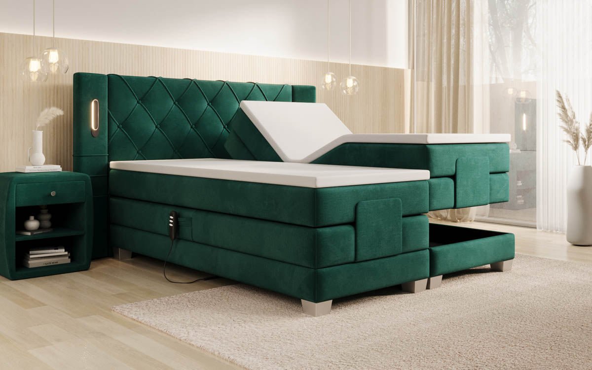 Elektrisch verstellbares Luxus Boxspringbett Livano Samt mit integrierter LED-Beleuchtung