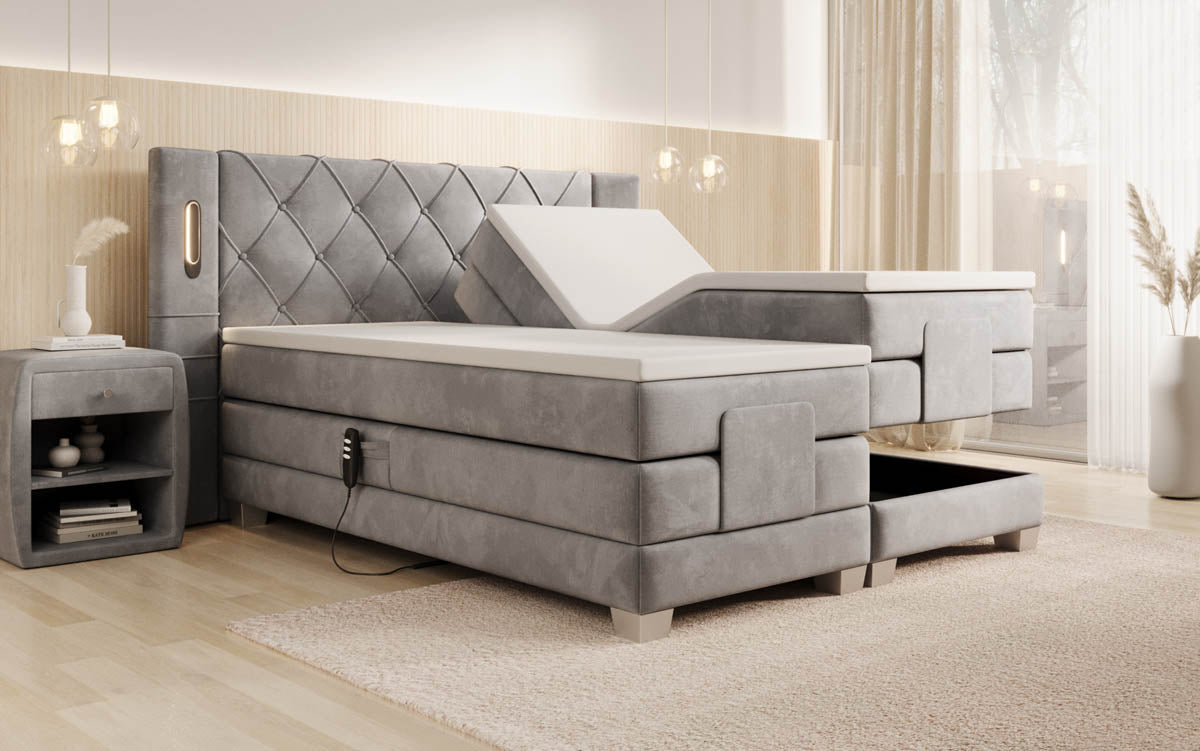 Elektrisch verstellbares Luxus Boxspringbett Livano Samt mit integrierter LED-Beleuchtung