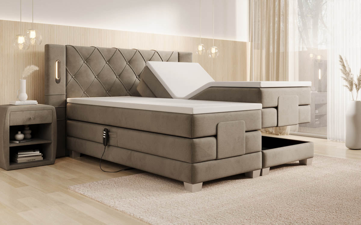 Elektrisch verstellbares Luxus Boxspringbett Livano Samt mit integrierter LED-Beleuchtung