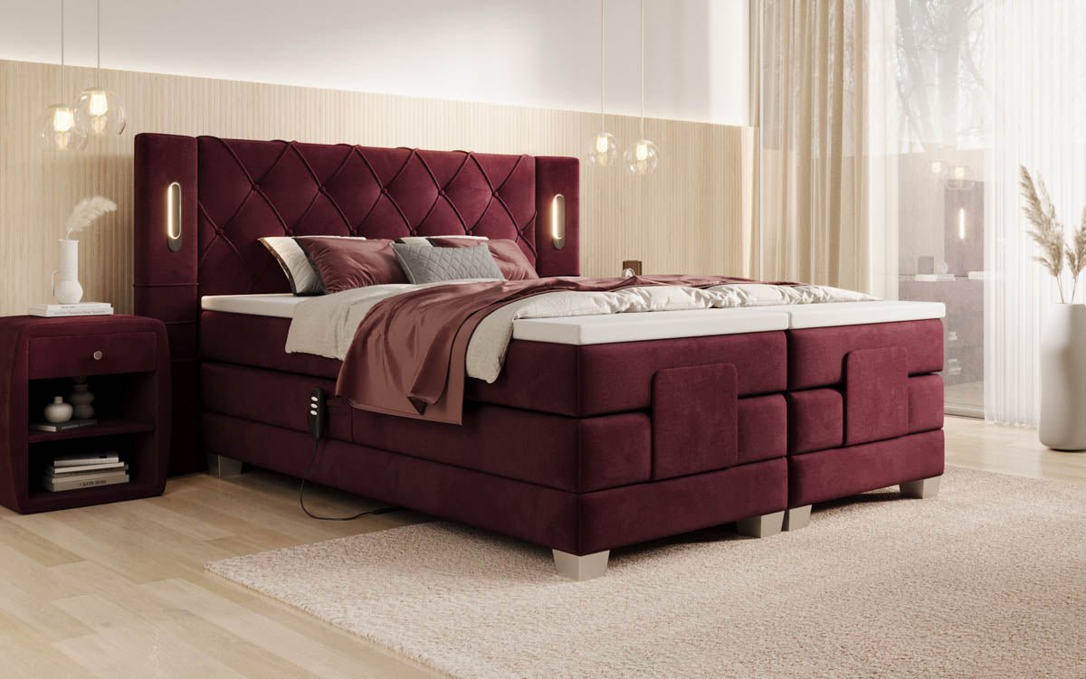 Elektrisch verstellbares Luxus Boxspringbett Livano Samt mit integrierter LED-Beleuchtung