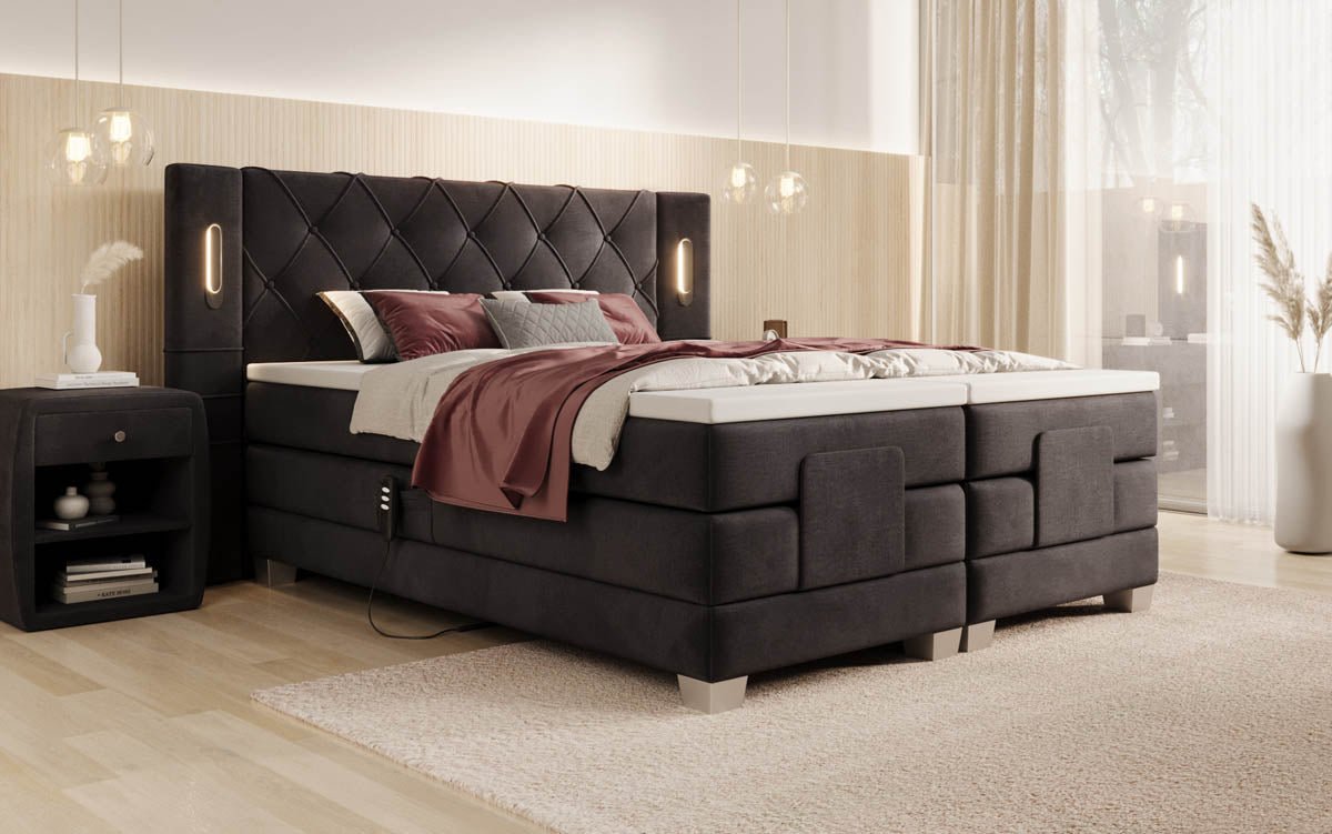 Elektrisch verstellbares Luxus Boxspringbett Livano Samt mit integrierter LED-Beleuchtung