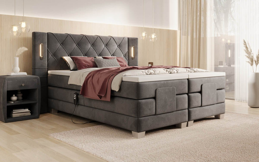 Elektrisch verstellbares Luxus Boxspringbett Livano Samt mit integrierter LED-Beleuchtung