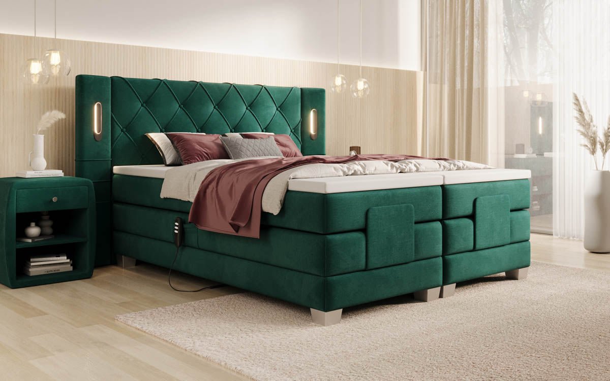 Elektrisch verstellbares Luxus Boxspringbett Livano Samt mit integrierter LED-Beleuchtung