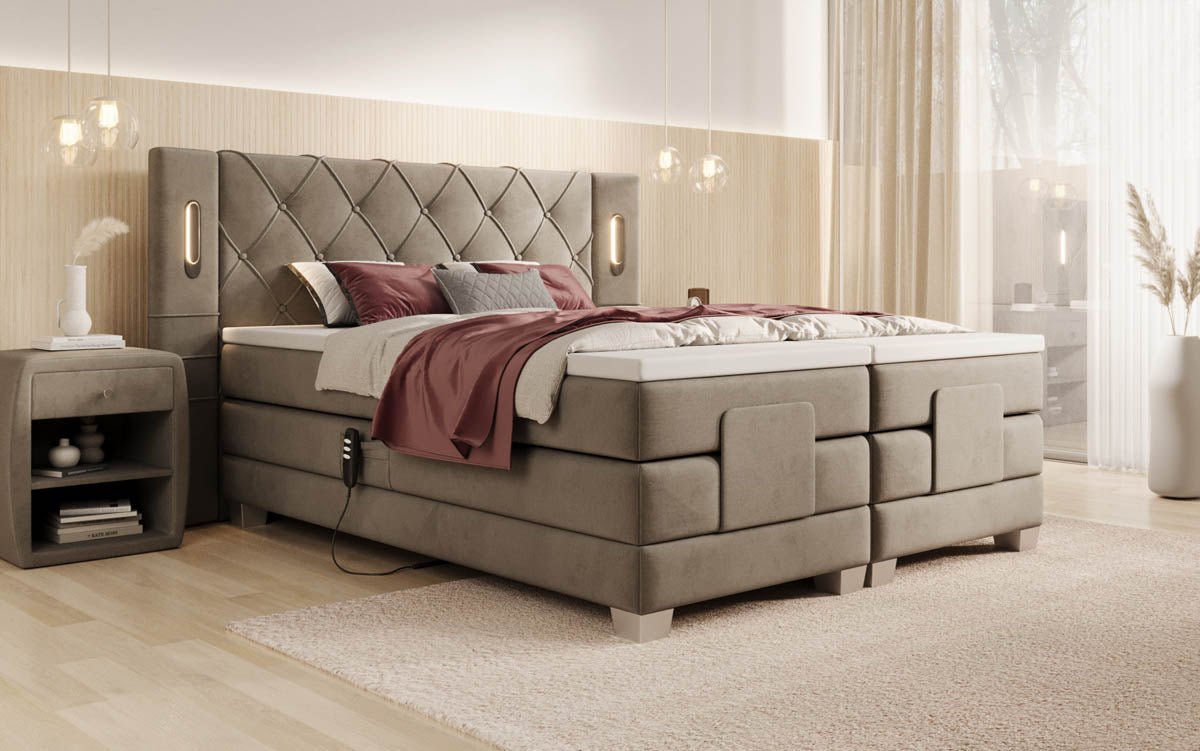 Elektrisch verstellbares Luxus Boxspringbett Livano Samt mit integrierter LED-Beleuchtung