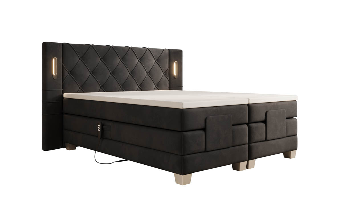 Luxuriöses Livano Samt Boxspringbett: Elektrisch Verstellbar, Integrierte LED-Beleuchtung, USB-Anschluss