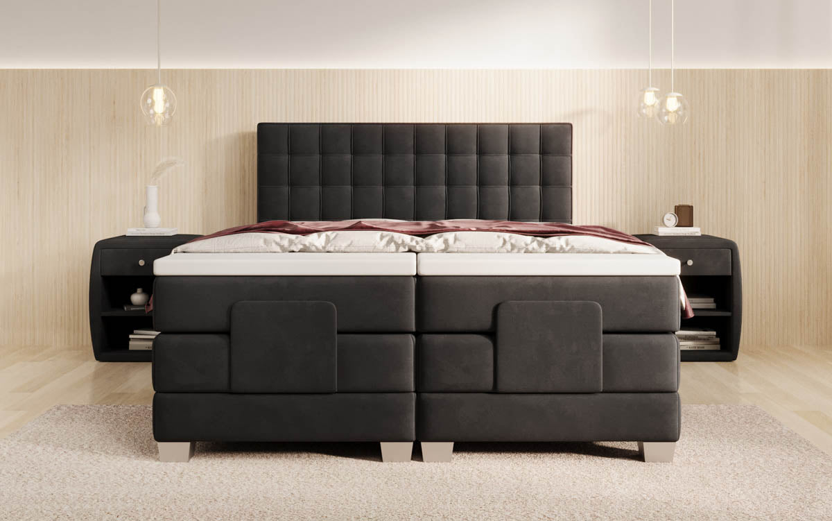 Luxuriöses Boxspringbett Sorella, elektrisch verstellbar, Samtbezug, für erholsamen Schlaf