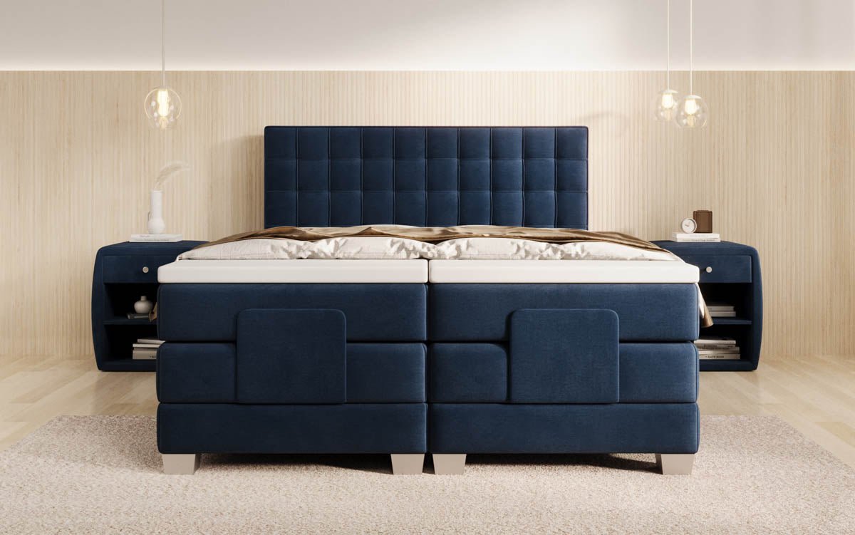 Luxuriöses Boxspringbett Sorella, elektrisch verstellbar, Samtbezug, für erholsamen Schlaf