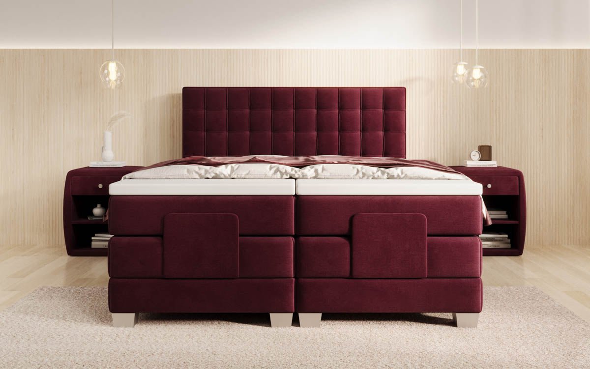 Luxuriöses Boxspringbett Sorella, elektrisch verstellbar, Samtbezug, für erholsamen Schlaf