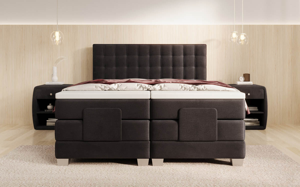 Luxuriöses Boxspringbett Sorella, elektrisch verstellbar, Samtbezug, für erholsamen Schlaf