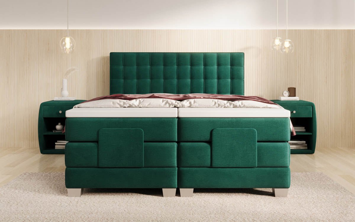 Luxuriöses Boxspringbett Sorella, elektrisch verstellbar, Samtbezug, für erholsamen Schlaf