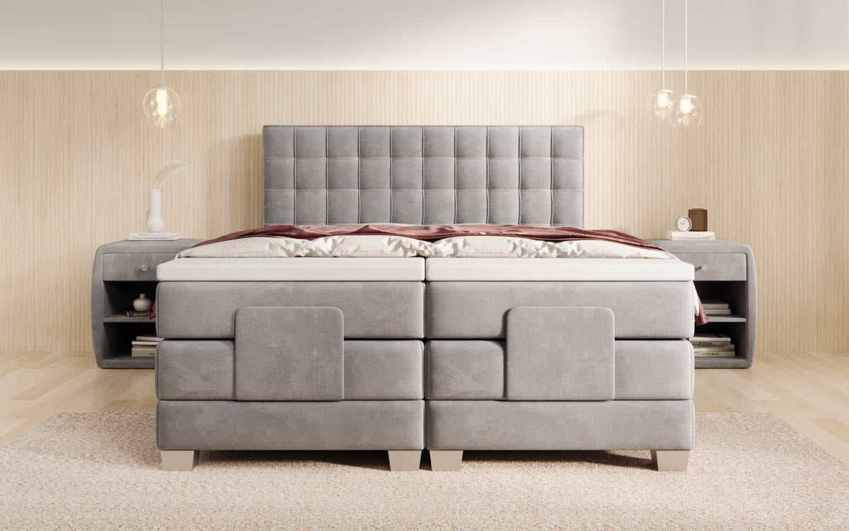 Luxuriöses Boxspringbett Sorella, elektrisch verstellbar, Samtbezug, für erholsamen Schlaf