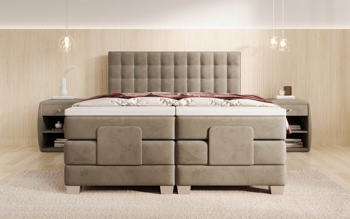 Luxuriöses Boxspringbett Sorella, elektrisch verstellbar, Samtbezug, für erholsamen Schlaf