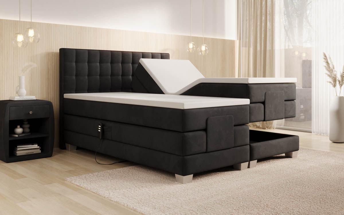 Luxuriöses Boxspringbett Sorella, elektrisch verstellbar, Samtbezug, für erholsamen Schlaf