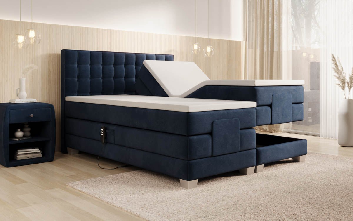 Luxuriöses Boxspringbett Sorella, elektrisch verstellbar, Samtbezug, für erholsamen Schlaf