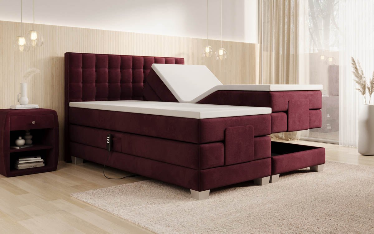 Luxuriöses Boxspringbett Sorella, elektrisch verstellbar, Samtbezug, für erholsamen Schlaf