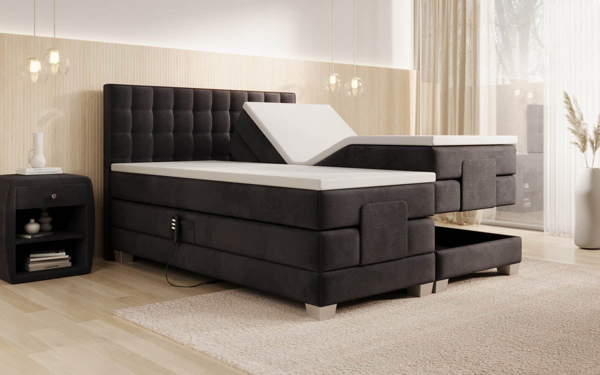 Luxuriöses Boxspringbett Sorella, elektrisch verstellbar, Samtbezug, für erholsamen Schlaf