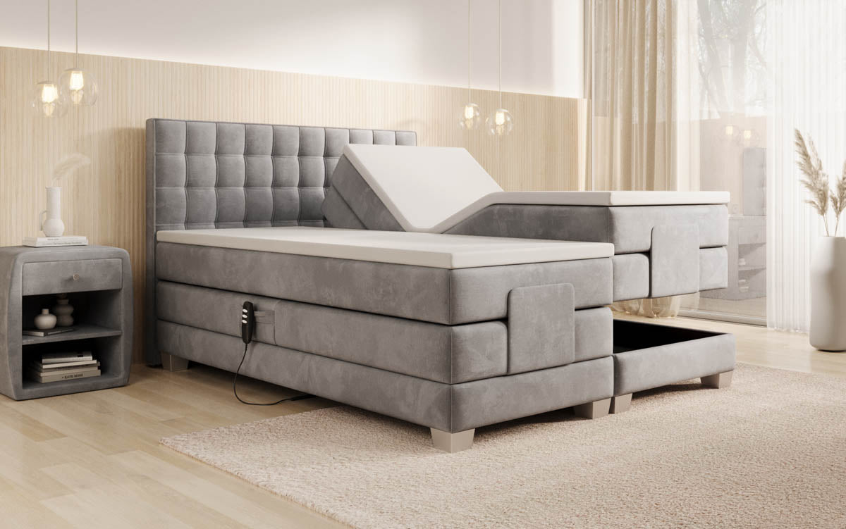 Sorella Luxus Boxspringbett Samt, Elektrisch Verstellbar, Integrierte LED Beleuchtung, Hochwertige Matratze, Mehrfarbig