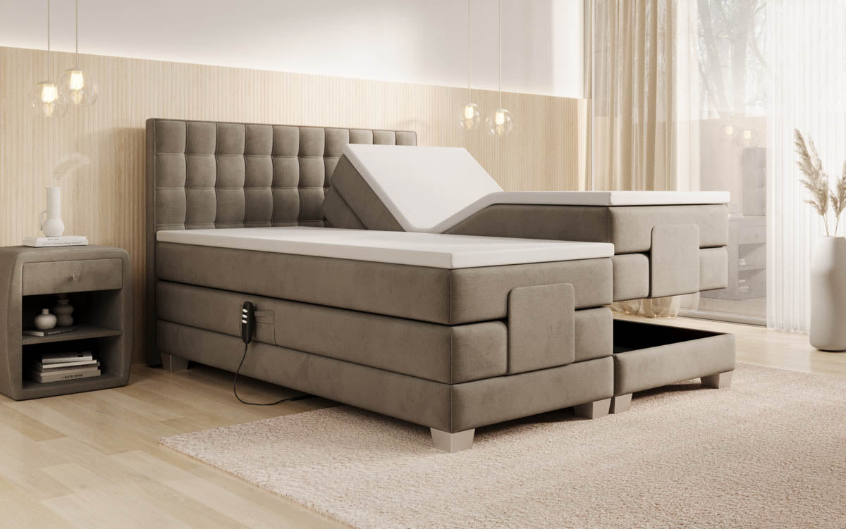 Sorella Luxus Boxspringbett Samt, Elektrisch Verstellbar, Integrierte LED Beleuchtung, Hochwertige Matratze, Mehrfarbig
