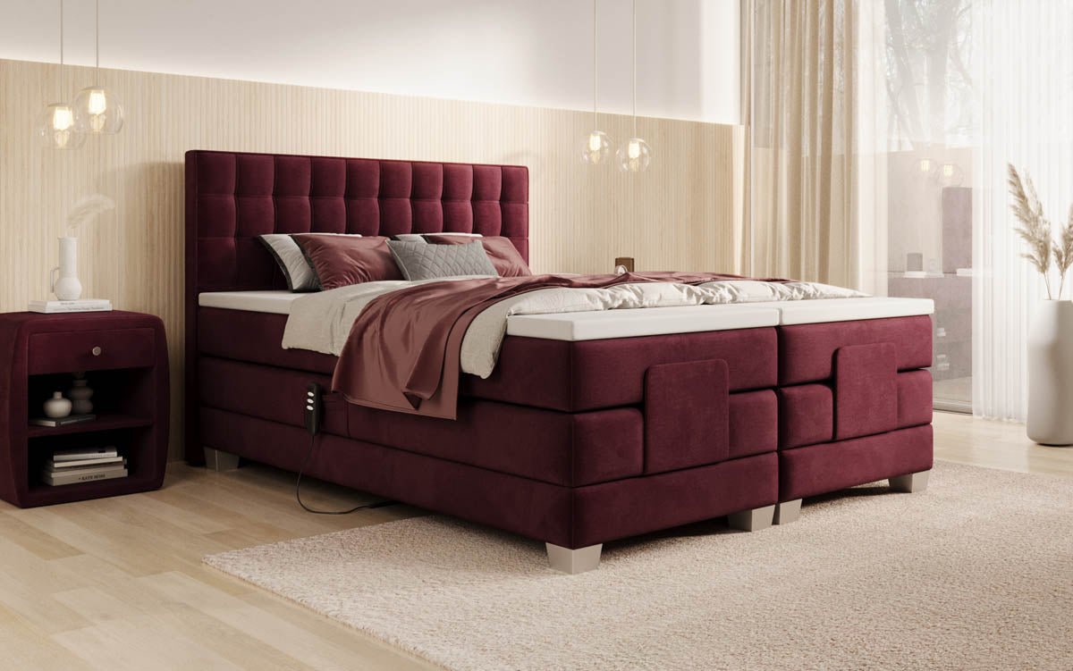 Luxuriöses Boxspringbett Sorella, elektrisch verstellbar, Samtbezug, für erholsamen Schlaf