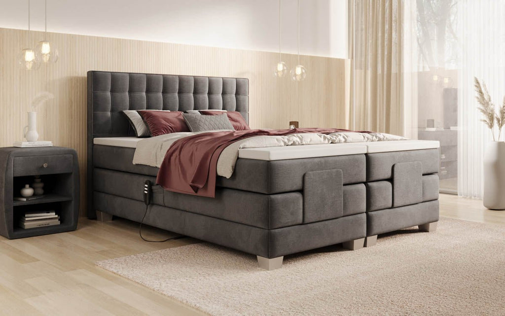 Luxuriöses Boxspringbett Sorella, elektrisch verstellbar, Samtbezug, für erholsamen Schlaf