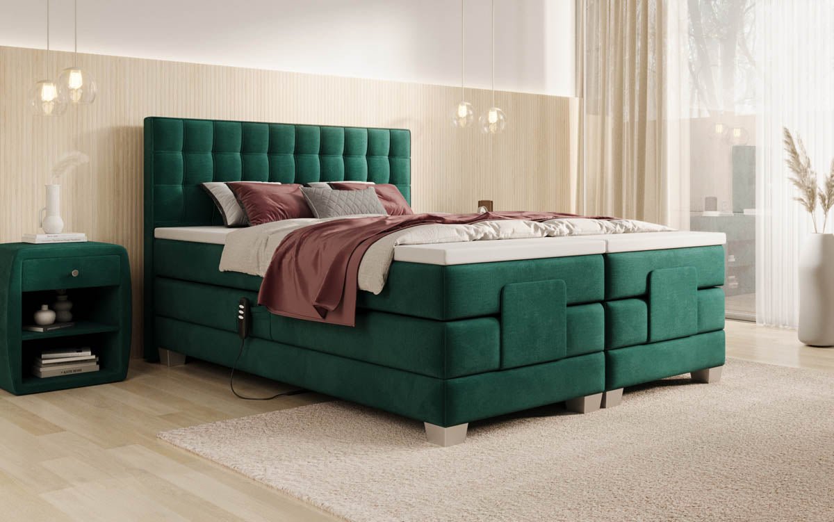 Luxuriöses Boxspringbett Sorella, elektrisch verstellbar, Samtbezug, für erholsamen Schlaf