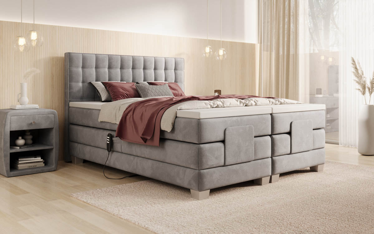 Sorella Luxus Boxspringbett Samt, Elektrisch Verstellbar, Integrierte LED Beleuchtung, Hochwertige Matratze, Mehrfarbig