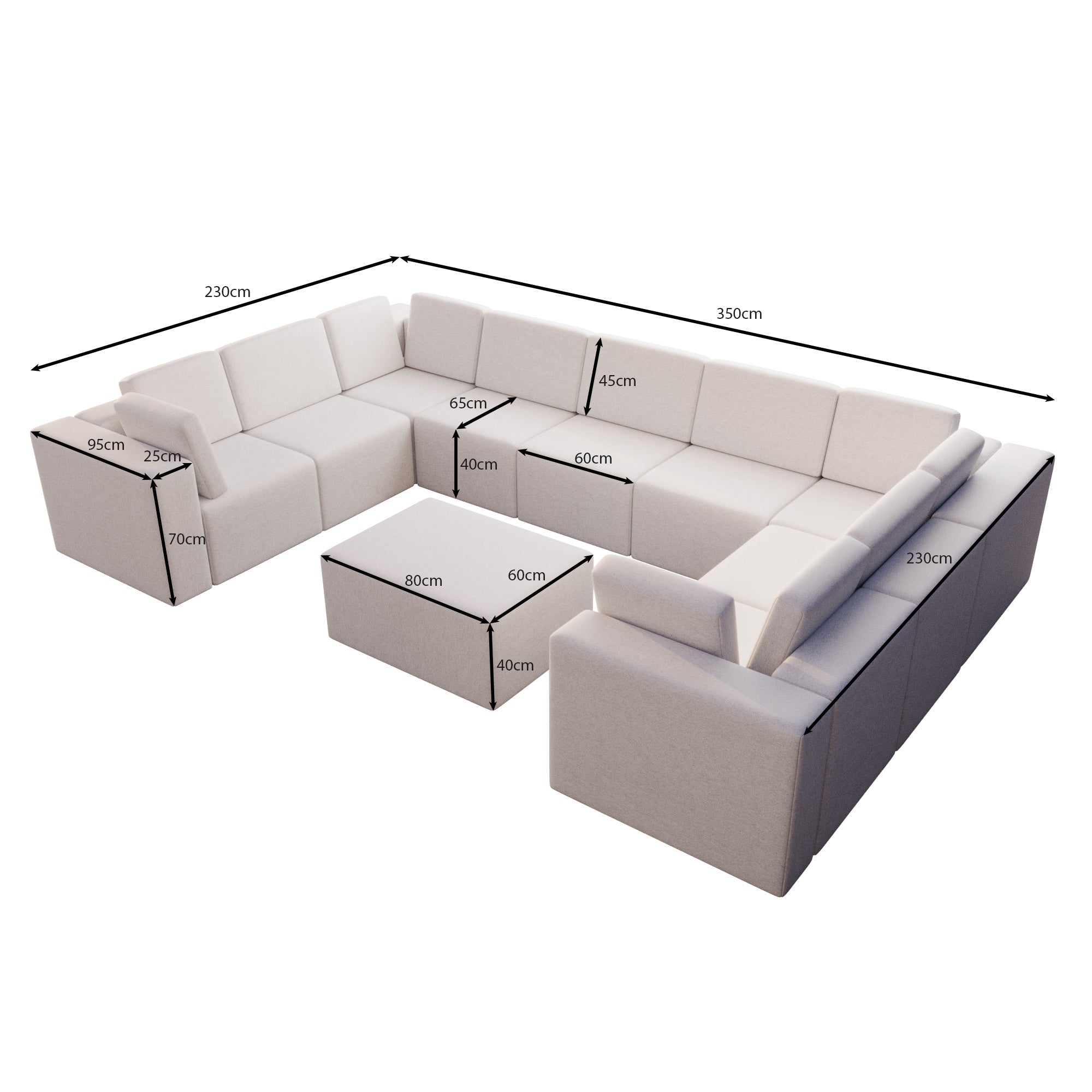 Luxuriöses Modulares Gartensofa U-Form mit Hocker – Wetterfest für Outdoor Komfort