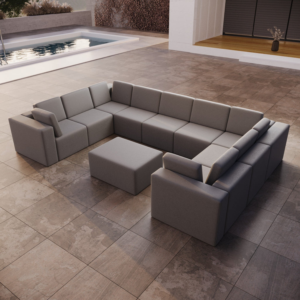 Luxuriöses Modulares Gartensofa U-Form mit Hocker – Wetterfest für Outdoor Komfort